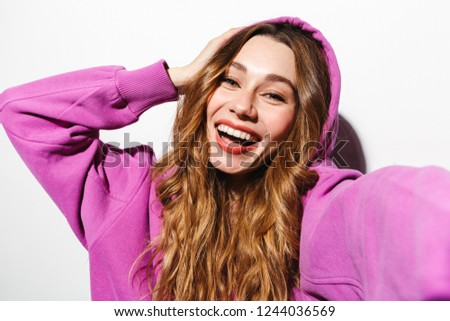 Stock fotó: Portrait Of Amazing Woman 20s Wearing Sweatshirt Laughing While