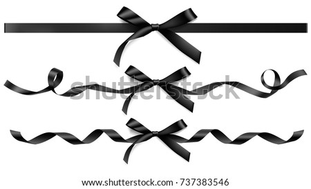 Foto stock: Realistic Black Bow With Horizontal Black Ribbons Isolated On White Element For Decoration Gifts G