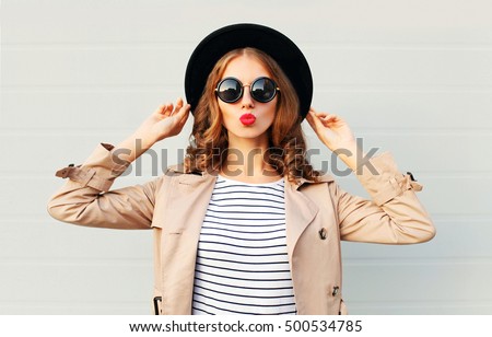 Stok fotoğraf: Fashion Portrait Of Young Elegant Woman In Grey Coat Black Pant