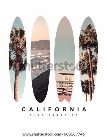 Stock fotó: California Palms Beach Graphic For T Shirt Prints Vintage Hand Drawn 90s Style Emblem Retro Summe