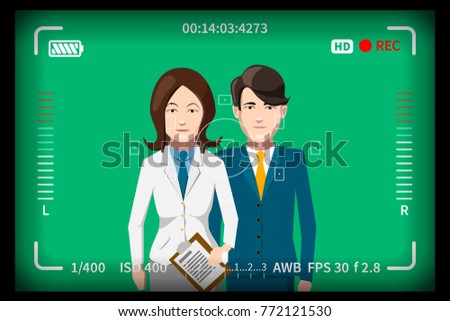 Foto stock: Couple Portrait On Chromakey Studio Shoot Concept With Reflex Photo Camera Viewfinder