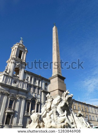 Stockfoto: Saint Agnese In Agone With Egypts Obelisk In Piazza Navona Rome