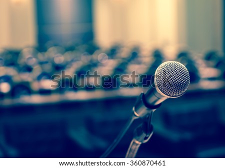 Stock fotó: Seminar Presentation Background With Microphone And Seatseminar Presentation Background With Microph