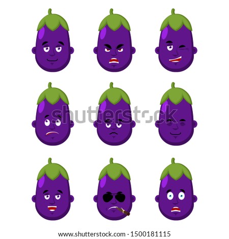 Stok fotoğraf: Eggplant Serious Emotion Face Avatar Purple Vegetable With Ciga