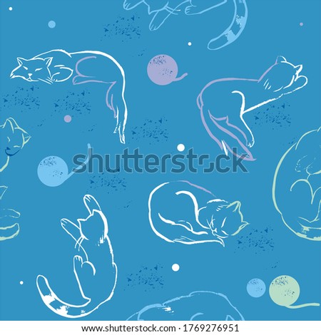 Zdjęcia stock: Sleeping Cat Seamless Pattern Home Pet Sleeps Background Textu