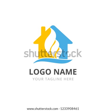 Foto stock: Heating Thermostat With Fire And Water Icons - Logo For Plumber