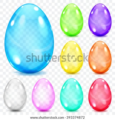 Foto stock: Happy Easter Colored Eggs Set With Shadows On Transparent Background Vector Illustration For Spring