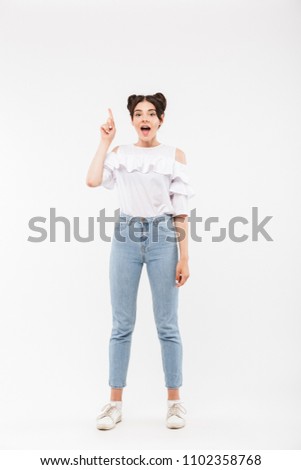 [[stock_photo]]: Full Length Photo Of Delighted Girl 20s With Double Buns Hairsty
