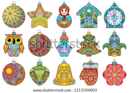 Stock fotó: Zentangle Stylized Christmas Decorations Hand Drawn Lace Vector Illustration