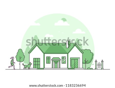 Foto stock: Nice Cottage - Modern Thin Line Design Style Vector Illustration