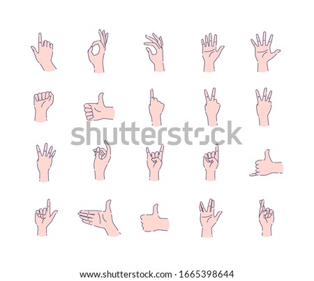 [[stock_photo]]: Linear Hand Gesture Set Isolated Vector Illustration Of Human Hands Fingers Position