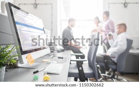 Foto stock: Programmer Outsource Developer Coding Technologies Website Desig