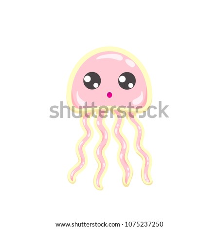 Stock fotó: Kawaii Vector Rose Pink Jellyfish Japanese And Korean Cute Style Animal Emoji Tiny Small Medusae W