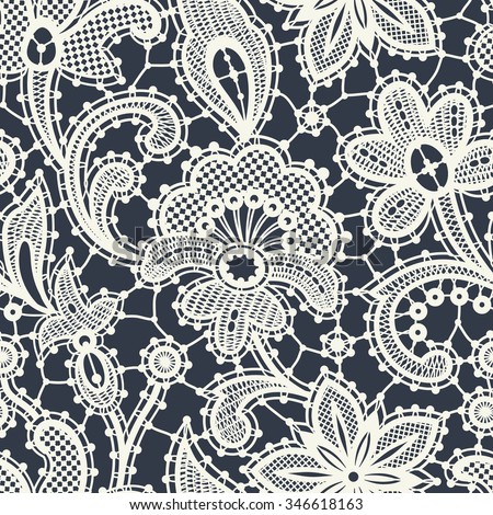 Zdjęcia stock: Decorative Seamless Lace Pattern - Vector Lace Repetitive Emrboidery Design Retro Wedding Art In Wh