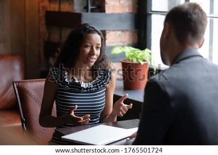 Zdjęcia stock: Young Man Candidate Answer Asking Questions To Applicant About W