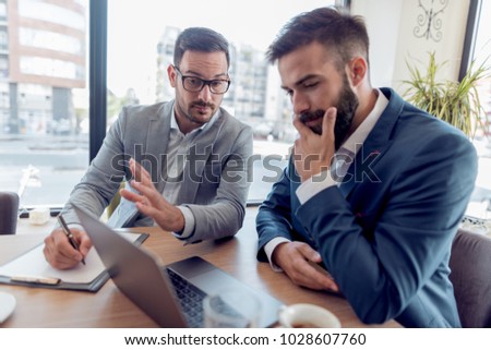 Stok fotoğraf: Two Confident Executives Business Colleagues Meeting And Discuss
