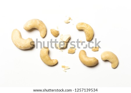 Foto stock: Unshelled Roasted Cashew Nuts Isolated On White Food Background