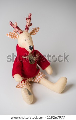 Stock fotó: Handmade Toy Vintage Christmas Deer Sitting On Light Background