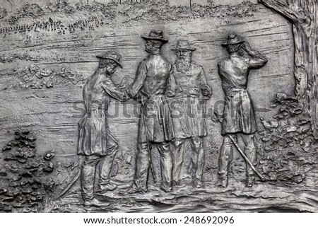 [[stock_photo]]: General Sherman Civil War Memorial Bronze Bas Relief Marching Th
