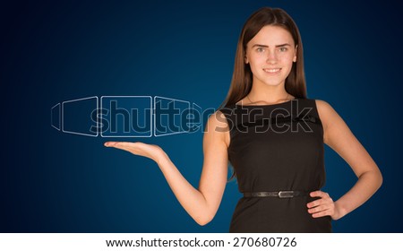 Zdjęcia stock: Businesswoman Advisor Outstretched Right Arm With Empty Squares