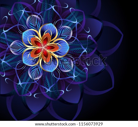 Foto stock: Fractal Glowing Illustration Jewelry Brooch With Precious Stones