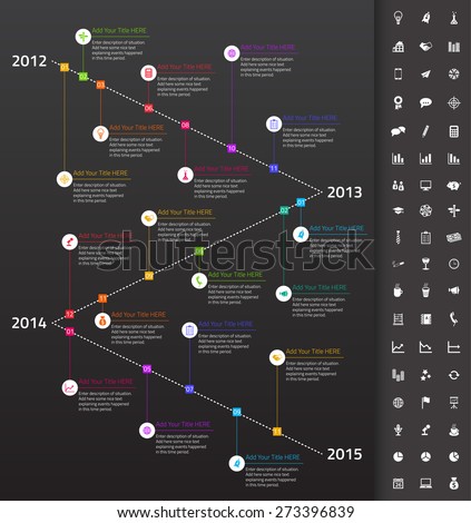 Foto stock: Descending Timeline With Rainbow Milestones And Icons Of Events