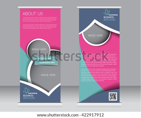 [[stock_photo]]: Green And Pink Roll Up Banner Template Vector Illustration Polyg