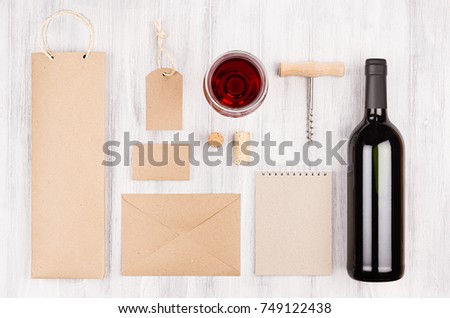 Stock fotó: Corporate Identity Template For Wine Industry With Bottle White Wine And Wineglass On Soft White Woo