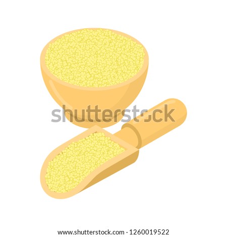 Cuscus In Wooden Bowl And Spoon Groats In Wood Dish And Shovel Foto stock © MaryValery