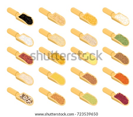 Stockfoto: Red Lentils In Wooden Scoop Isolated Groats In Wood Shovel Gra