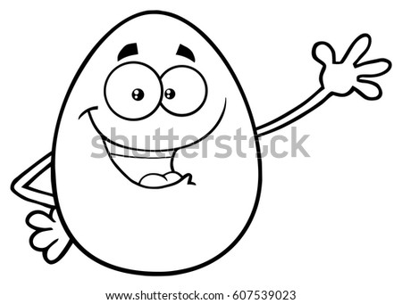 Black And White Happy Egg Cartoon Mascot Character Waving For Greeting Stock foto © HitToon