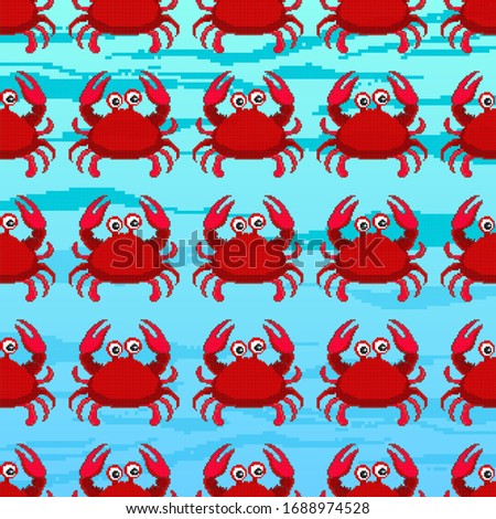 ストックフォト: Crab Pixel Art Pattern Seamless 8 Bit Marine Animal Vector Back