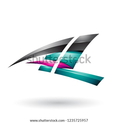 Foto d'archivio: Black And Magenta Dynamic Glossy Flying Letter L Vector Illustra