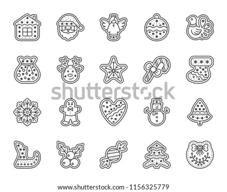 Stock fotó: Set Of Christmas Gingerbread Icons Man House Tree And Star Fl