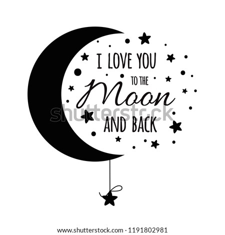 Zdjęcia stock: I Love You To The Moon And Back Cute Positive Lover Slogan With Full Moon And Lovers In Hot Air Us