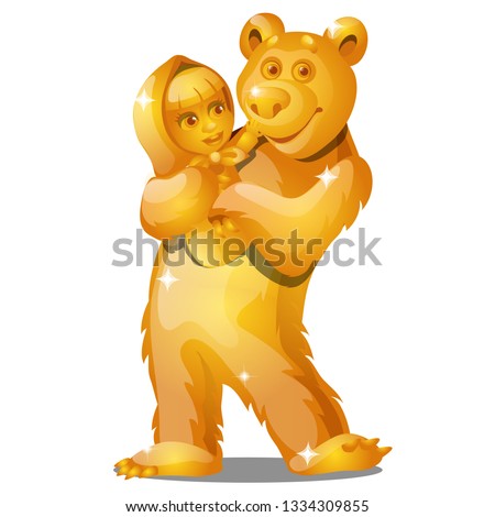 Foto stock: Golden Statuette In The Form Of A Village Girl In The Paws Of A Bear Isolated On White Background V