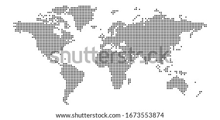 [[stock_photo]]: Black Halftone Dotted World Map Vector Illustration Dotted Map In Flat Design Vector Illustration