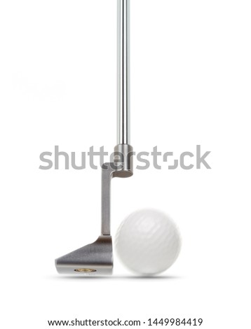 Сток-фото: Toe Of Golf Club Putter With Golf Ball Isolated On A White Backg