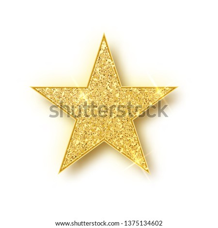 [[stock_photo]]: Gold Shiny Glitter Glowing Star With Shadow Isolated On White Background Vector Illustration