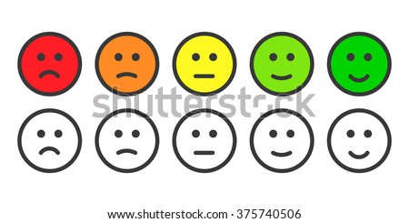 Foto d'archivio: Face Emoticons For Rate Of Satisfaction Level Five Outline Colorful Grade Smileys On White