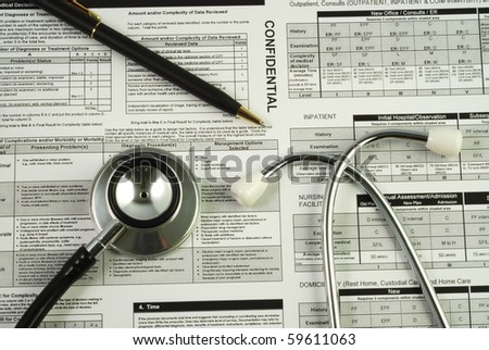 Сток-фото: A Stethoscope On The Top Of A Medical Utilization Document Concepts Of Optimizing The Medical Benefi