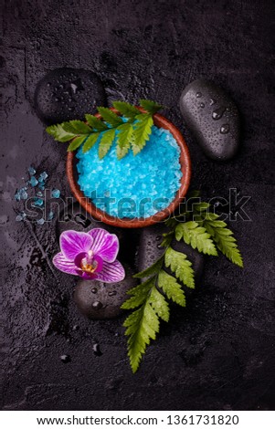 Foto d'archivio: Black Pebbles Stones And Lavender Flowers