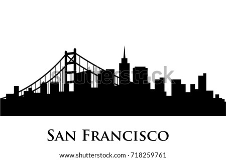 [[stock_photo]]: San Francisco Skyline Golden Gate Bridge Black And White Illustr
