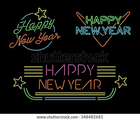 Foto stock: Vector Illustration Of 2016 New Year Outline Neon Light Background For Design Website Banner Holi