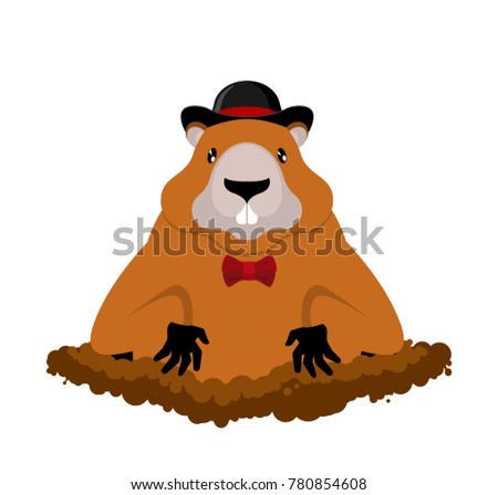 Сток-фото: Groundhog Day Marmot In Hat Rodent Aristocrat Illustration Fo
