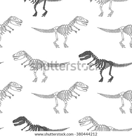 Stockfoto: Skeleton Dinosaur Seamless Pattern Dino Bones Ornament Tyranno
