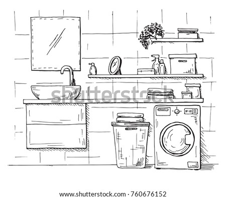 Stok fotoğraf: Hand Drawn Sketch Linear Sketch Of An Interior Part Of The Bat