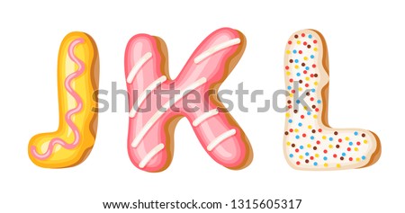 Foto stock: Donut Icing Upper Latters - J K L Font Of Donuts Bakery Sweet Alphabet Donut Alphabet Latters A