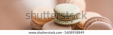 Stockfoto: French Macaroons On Cream Beige Background Parisian Chic Cafe D