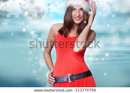 Zdjęcia stock: 20 25 Years Od Beautiful Woman In Christmas Dress Posing Against